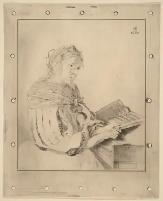 Young Girl at the Keyboard, by Cornelis Ploos van Amstel, chalk, 1767