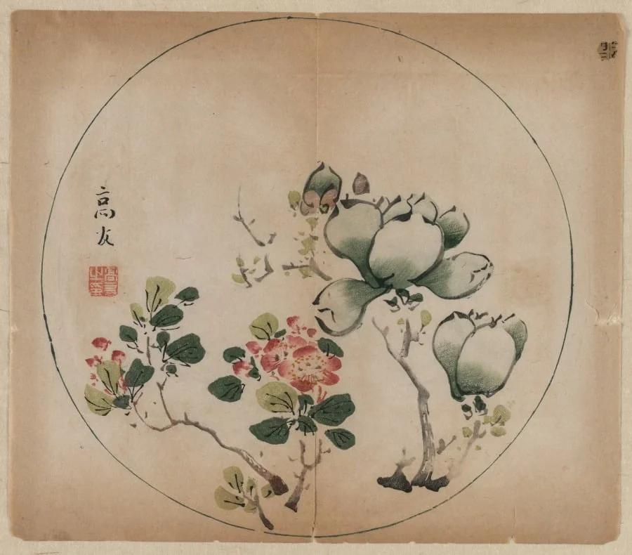 Flowering Magnolia and Peach Blossoms, detail