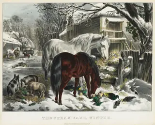 Straw-yard, Winter, by James Merritt Ives, 1804