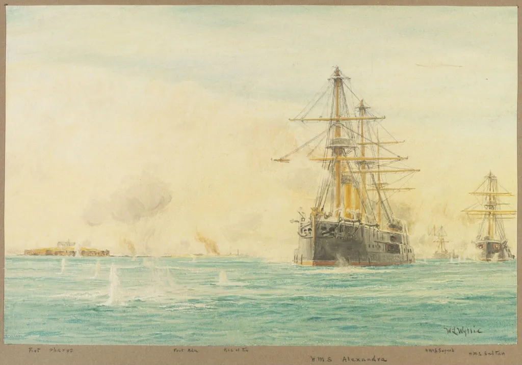 The Bombardment of the Forts of Alexandria, by William Lionel Wyllie, watercolor, 1882
