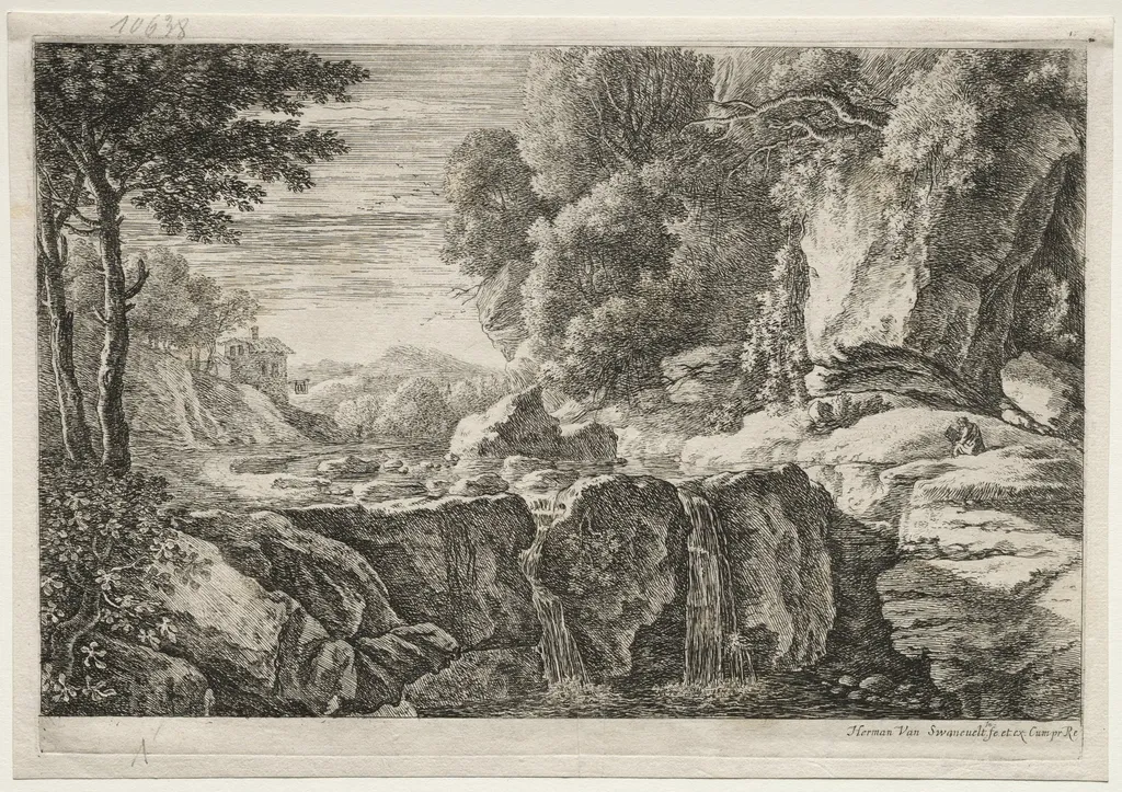 Four Landscapes: The Little Waterfall, by Herman van Swanevelt, 1638