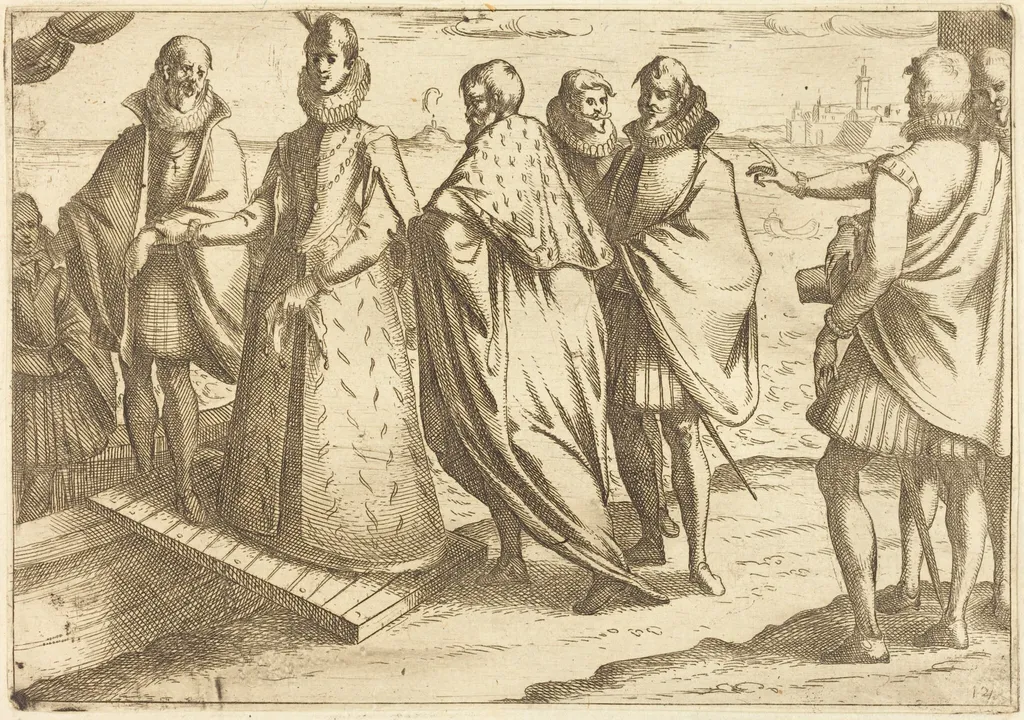 Embarkation at Genoa, by Jacques Callot, ink, 1612