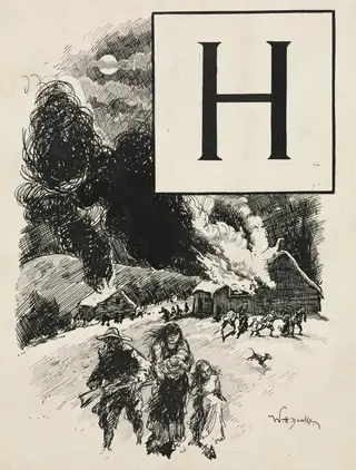 Inital H for Chapter LXXI from "Lorna Doone", by William Henry Drake, 1899