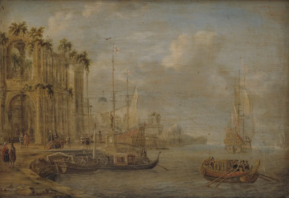 Harbour Scene with Antique Ruins, detail