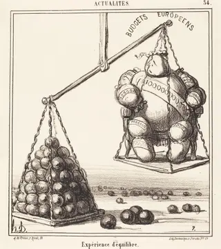 Expérience d'équilibre, by Honoré Daumier, ink, 1868