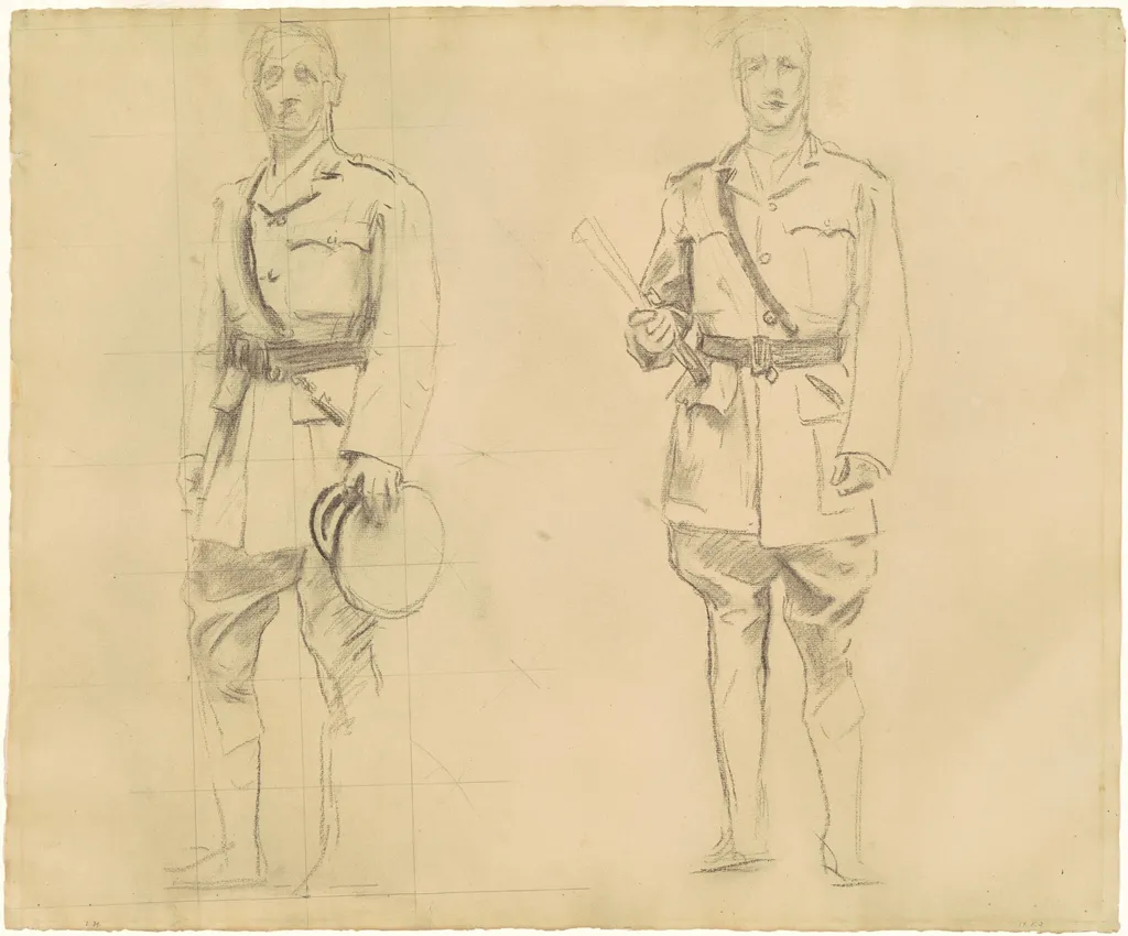 Studies of Generals Plumer and Haig for "General Officers of World War I" [recto], by John Singer Sargent, charcoal, 1921