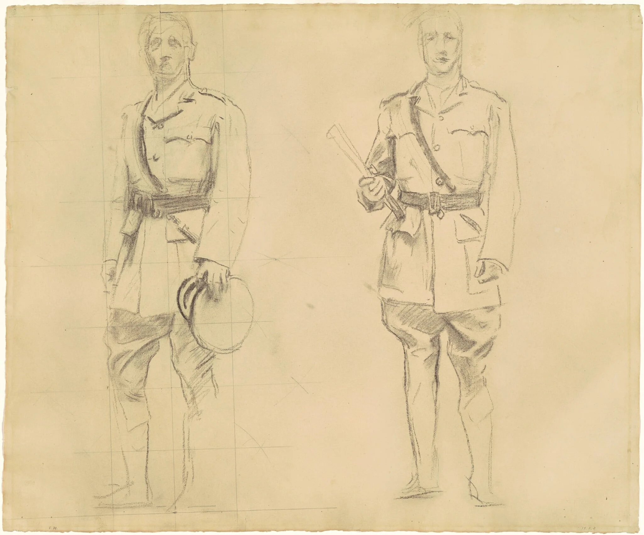 Studies of Generals Plumer and Haig for "General Officers of World War I" [recto], detail