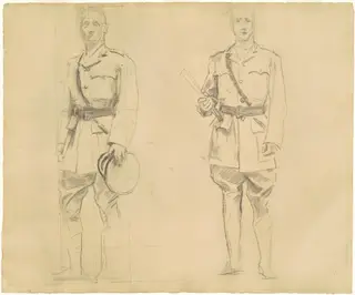 Studies of Generals Plumer and Haig for "General Officers of World War I" [recto], by John Singer Sargent, charcoal, 1921