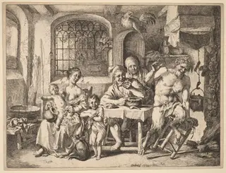 A Satyr Visiting a Peasant Family, by Christian Wilhelm Ernst Dietrich, ink, 1739