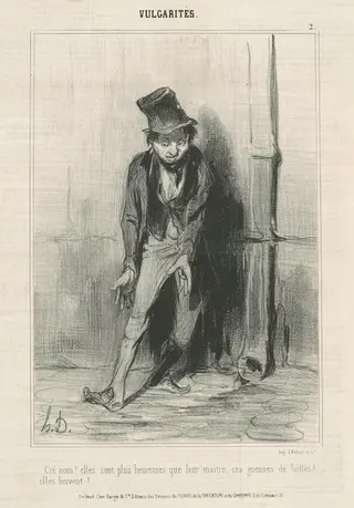 Cré nom: Elles sont plus heureuses ..., by Honoré Daumier, ink, 1841