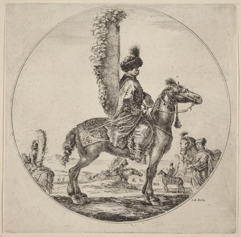 Polish Hussar, by Stefano Della Bella, ink, 1637