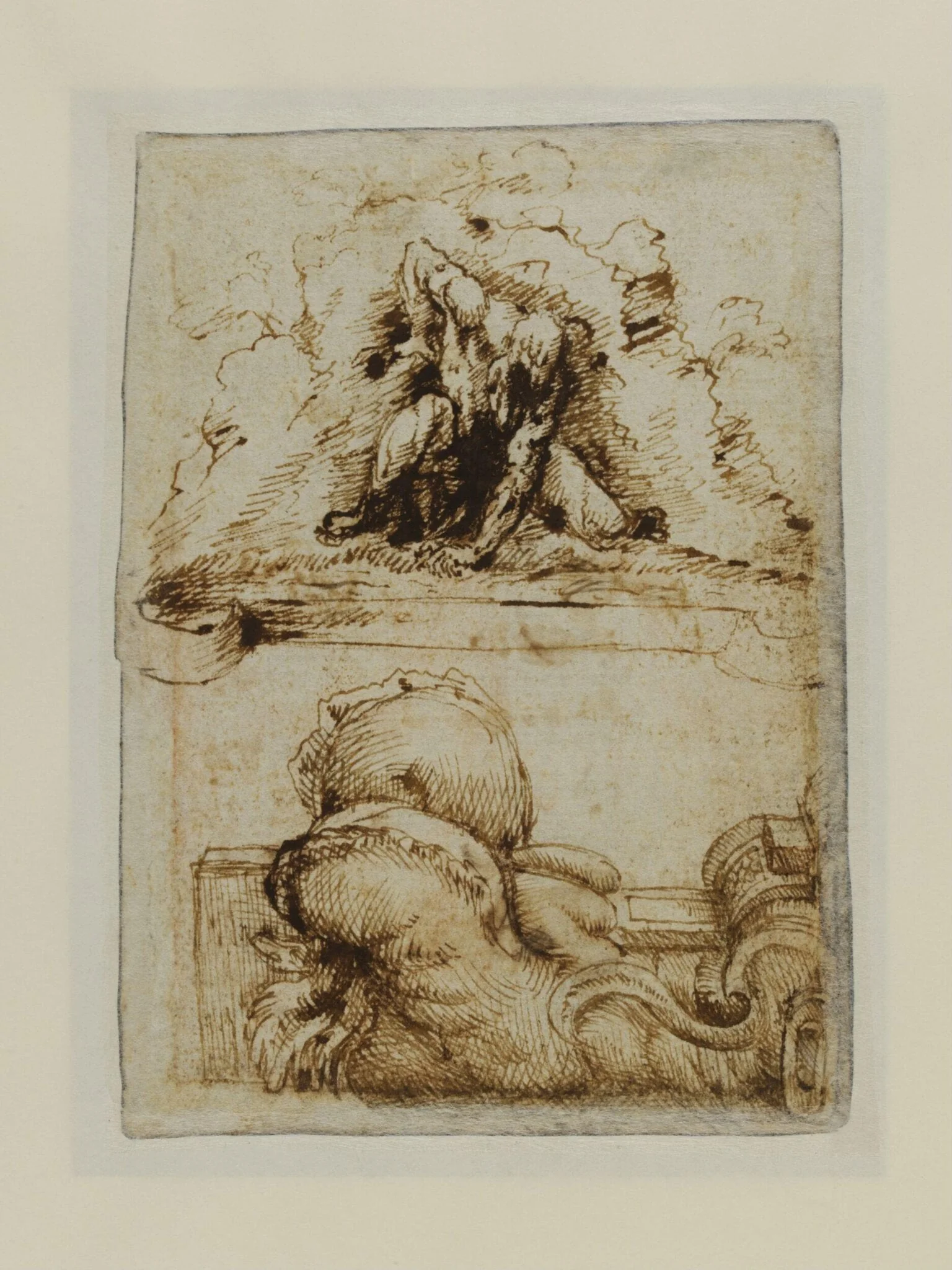 Studies of modelli for sculptural projects by Giambologna, on the front the Apennine and detail from the base of the fountain of Samson and on the back a fountain, possibly with the figure of Neptune, detail