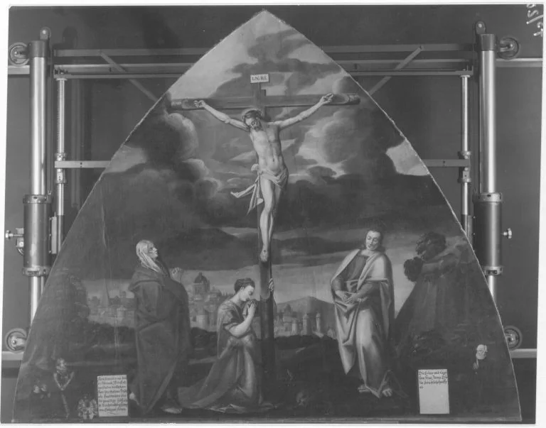 Christus am Kreuz mit Maria, Johannes und Magdalena (Epitaph Pfefferle), detail