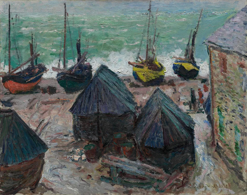 Boats on the Beach at Étretat, by Claude Monet, oil, 1893