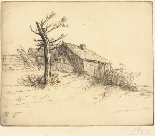 Thatched Cottage (Chaumiere), by Alphonse Legros, ink, 1874