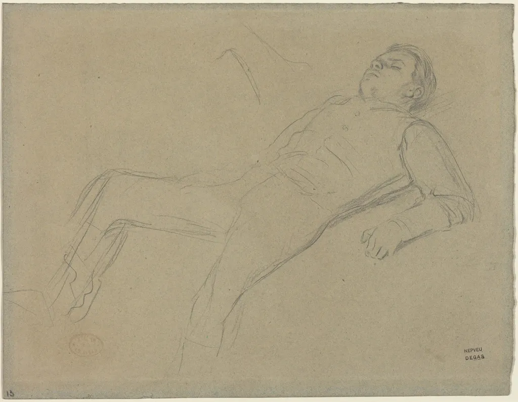 Fallen Jockey (study for "Scene from the Steeplechase: The Fallen Jockey"), by Edgar Degas, graphite, 1866