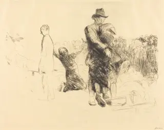 Lourdes, transport des paralysées (Lourdes, Transport of the Paralyzed), by Jean-Louis Forain, ink, 1912