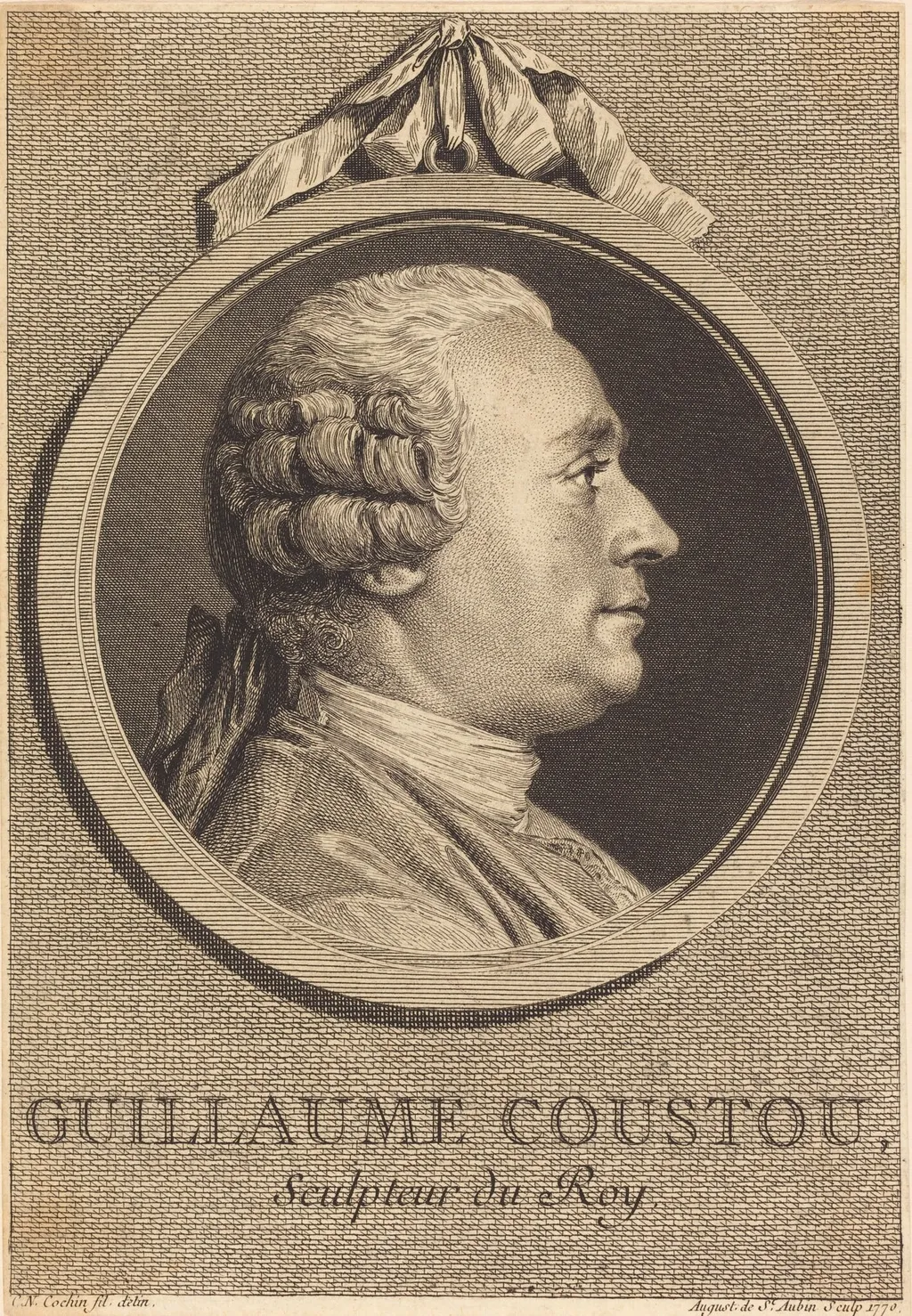 Guillaume Coustou, by Augustin de Saint-Aubin, ink, 1770