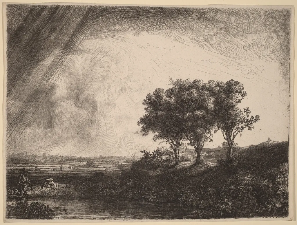 The Three Trees, by Rembrandt, ink, 1643