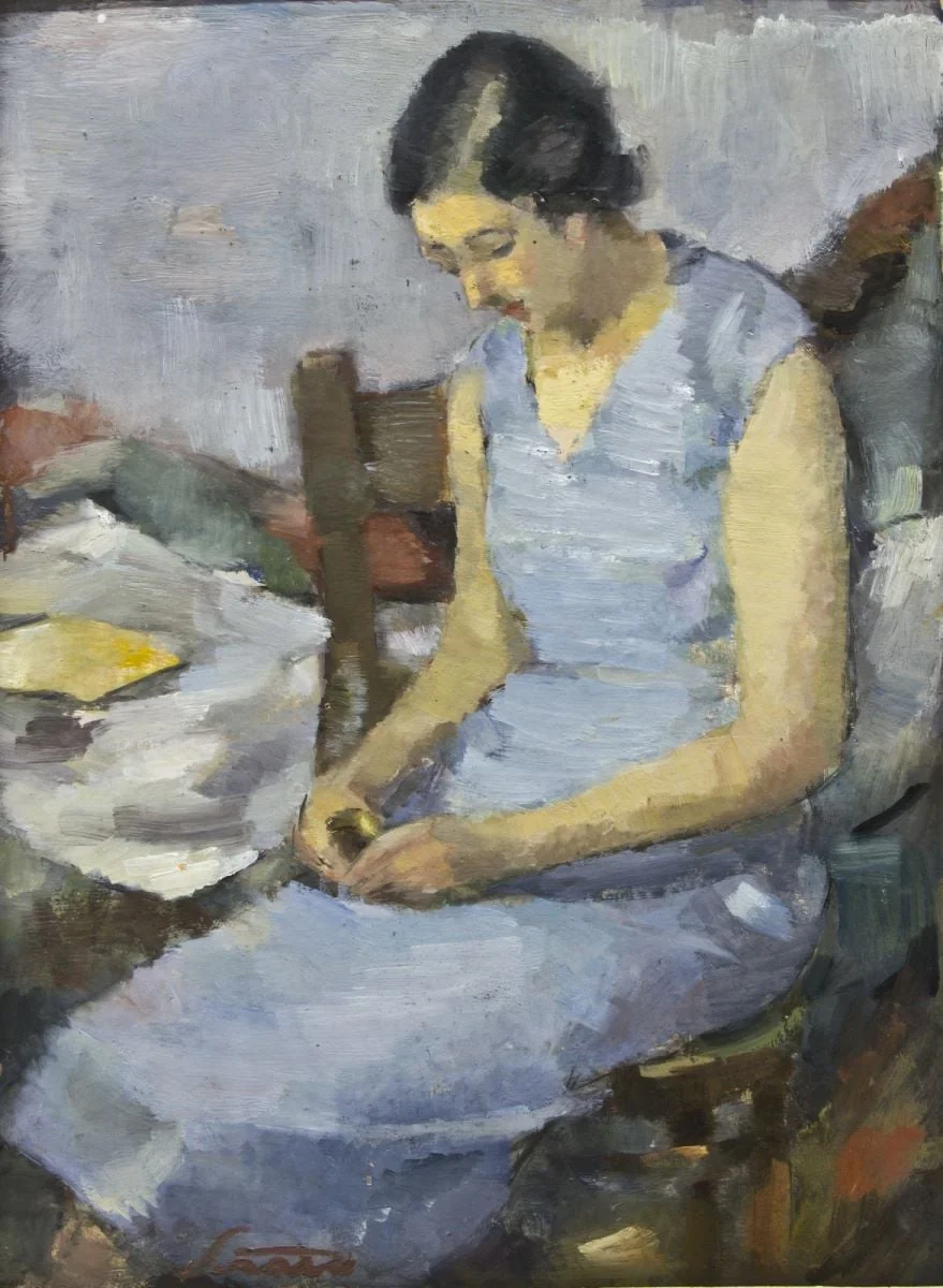 Fată în albastru, detail