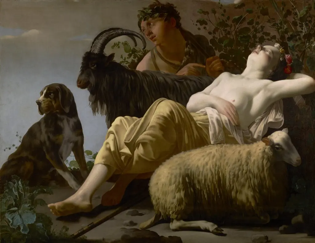 Shepherd and Sleeping Shepherdess, by Reyer van Blommendael, oil, 1650