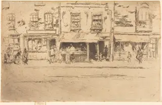 The Fish-Shop, Busy Chelsea, by James McNeill Whistler, ink, 1887