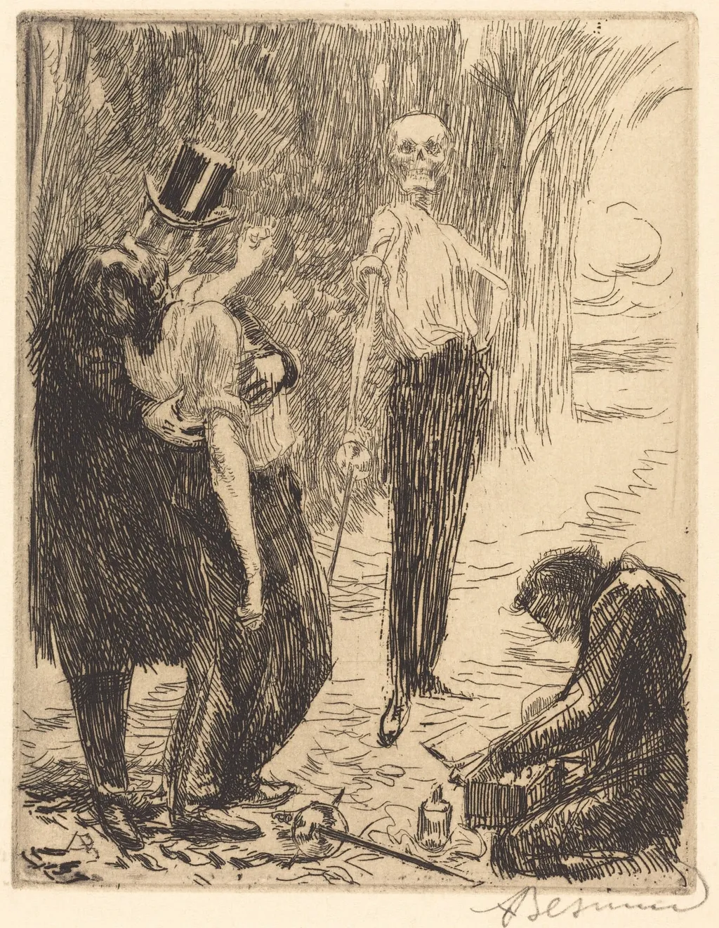 The Duel (Le duel), by Paul-Albert Besnard, ink, 1900