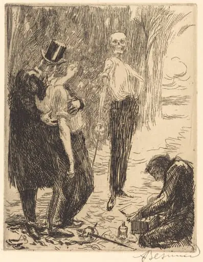 The Duel (Le duel), by Paul-Albert Besnard, ink, 1900