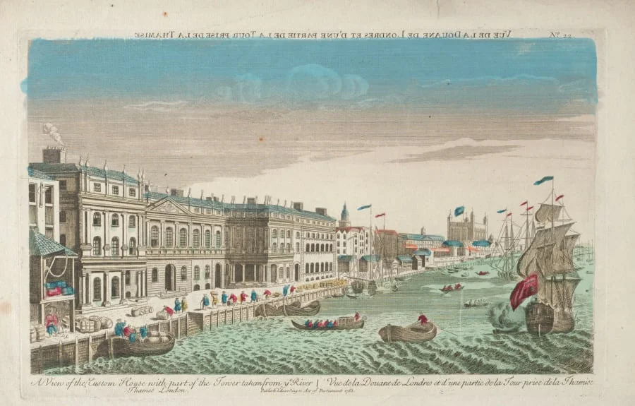 View of the Custom House and Douana of London, detail