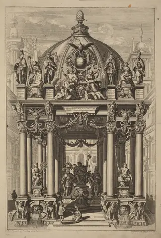 Triumphal Arch for Lotharius II, by Christian Engelbrecht, ink, 1725