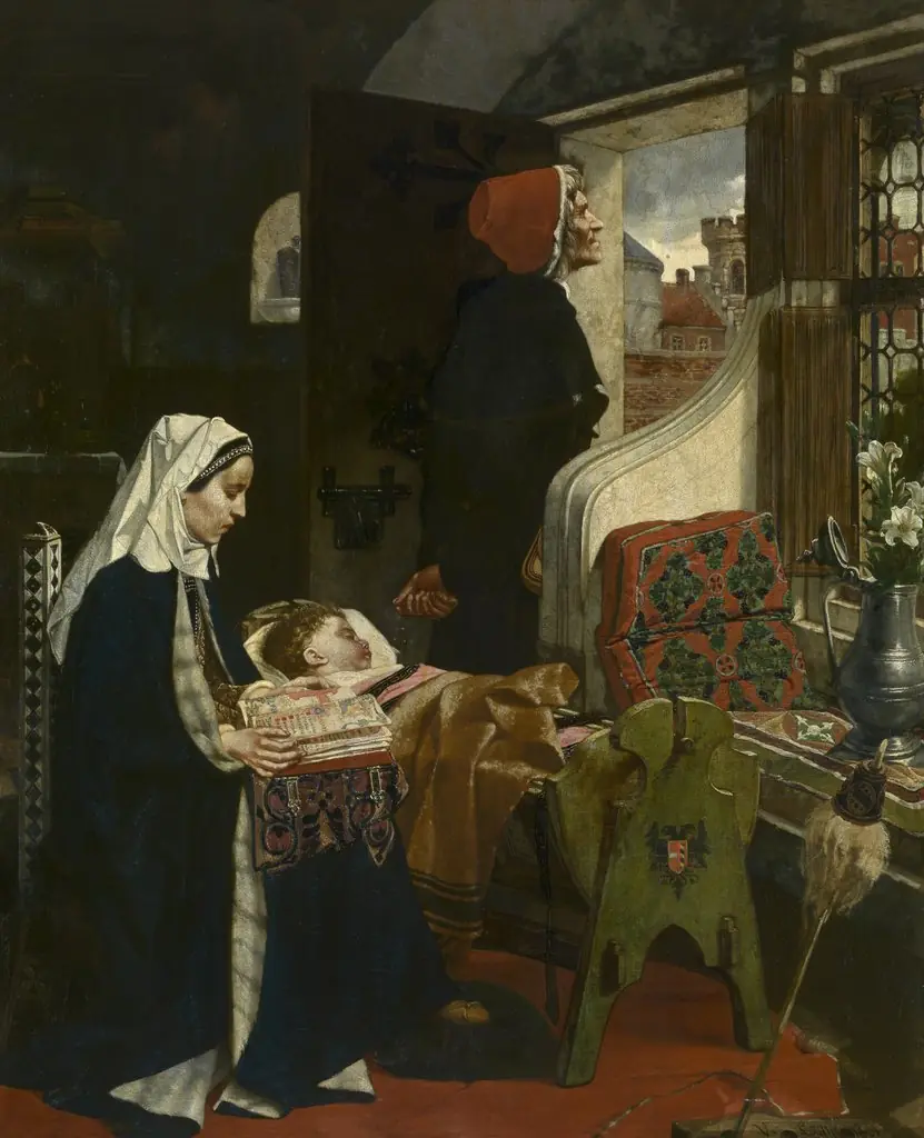 Johanna van der Gheynst with her Child in the Cradle, by Victor Lagye, oil, 1861