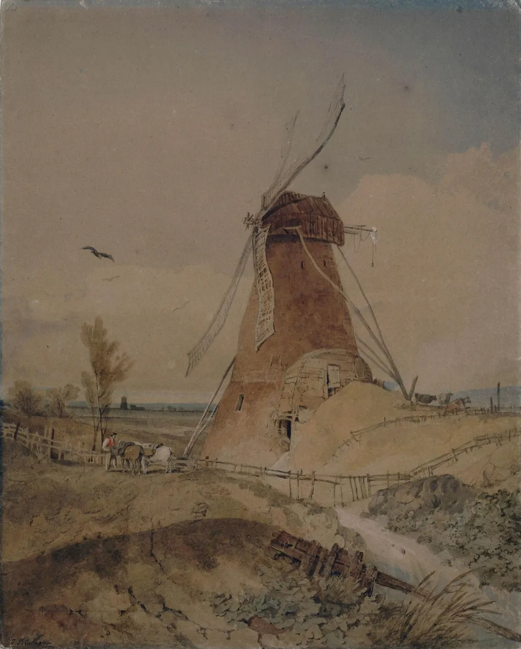 Windmill, Lincolnshire, by John Sell Cotman, watercolor, 1800