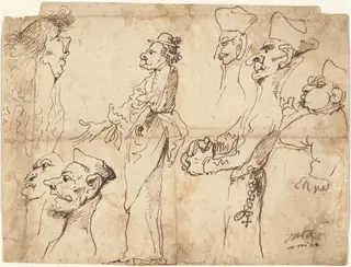 Caricatures of Clerics and Priests, by Pier Francesco Mola, ink, 1650