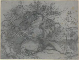 Study for "Surprise" (Battle of the Tigers), by François-Nicolas Chifflart, graphite, 1865