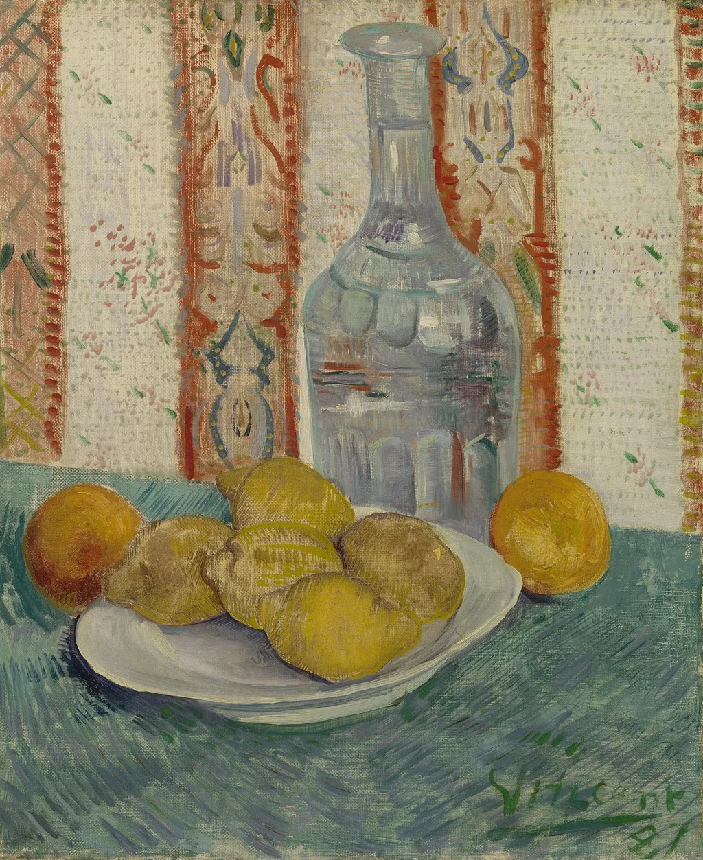 Carafe and Dish with Citrus Fruit, by Vincent van Gogh, oil