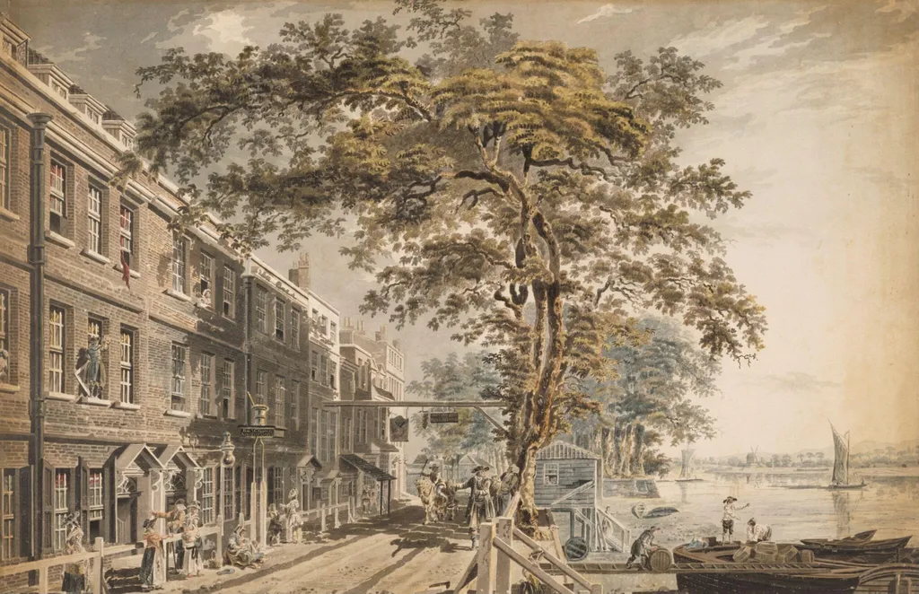 Cheyne Walk, Chelsea, by James Miller, watercolor, 1766