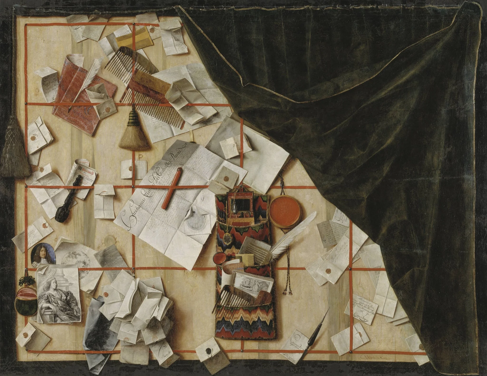 Trompe l'oeil of a Letter Rack with Christian V's Proclamation, detail