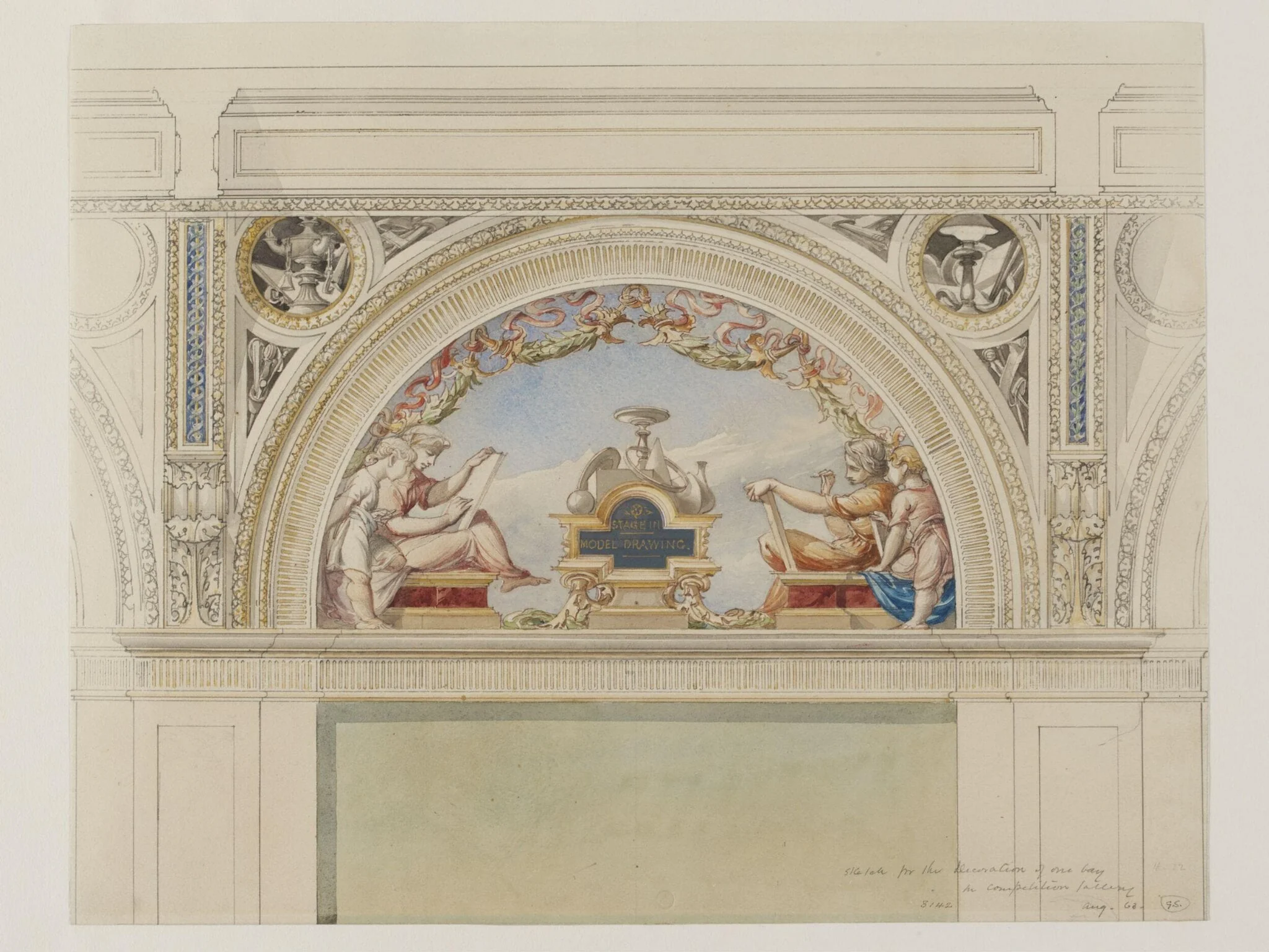 Design for decorative lunette: 'Model Drawing', detail