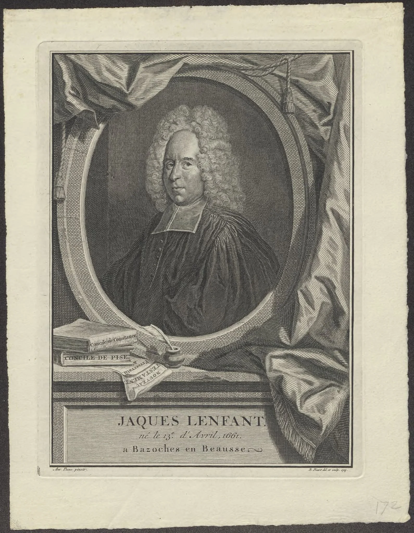 Portrait of Jacques Lenfant, theologian, detail