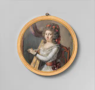 A Woman Playing a Harp, by Joseph-Marie Bouton, unspecified, 1805
