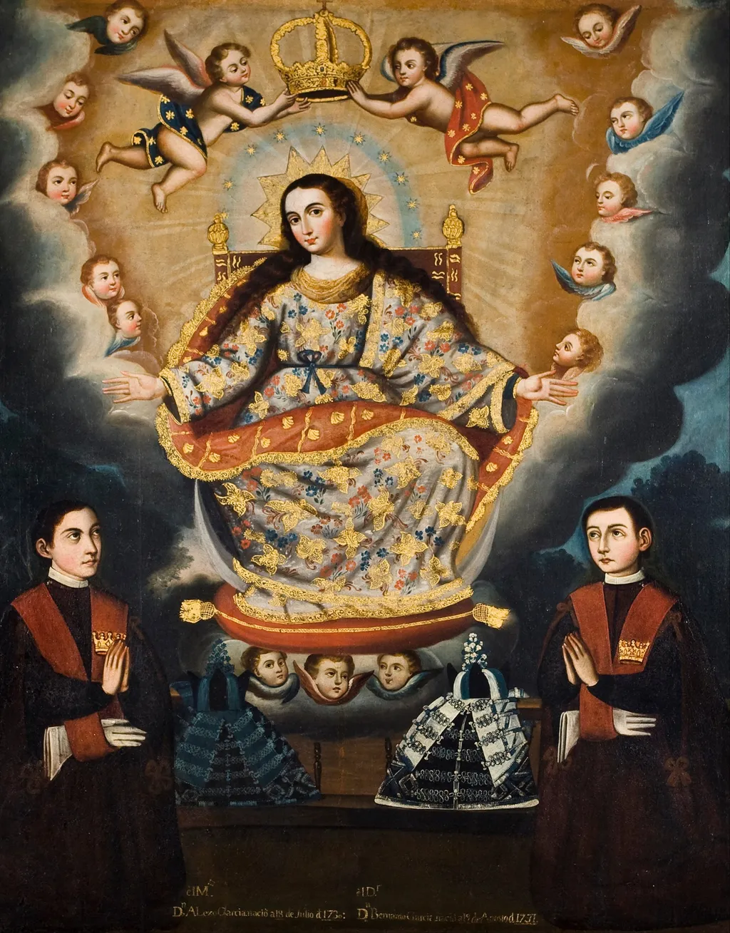 Seated Madonna with Graduation of the García Brothers, by Marcos Zapata, oil, 1750