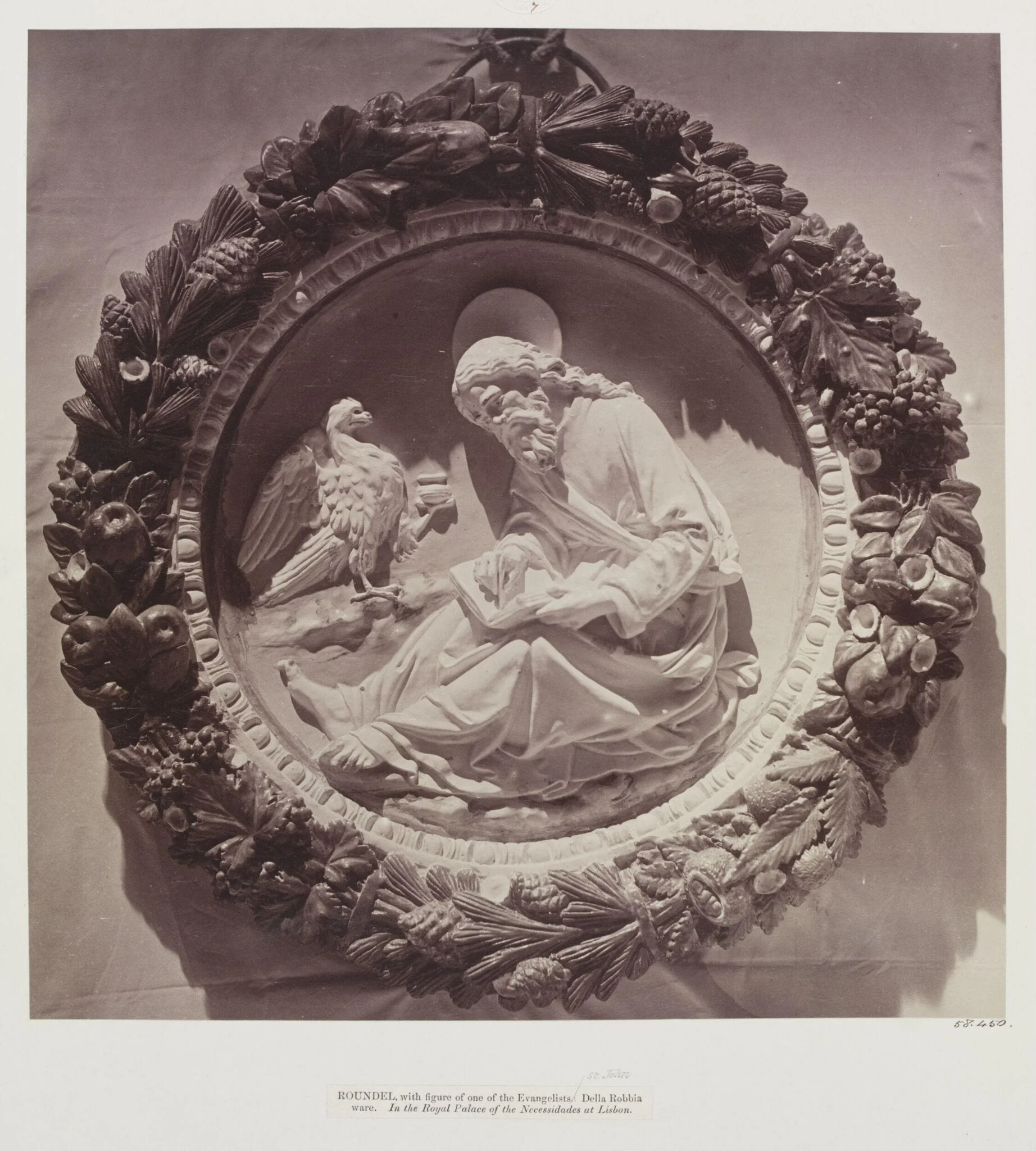 Roundel, St. John, by della Robbia, Palace of Necessidades, detail