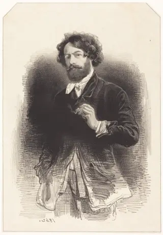 Self-Portrait with a Cigarette, by Paul Gavarni, ink, 1842