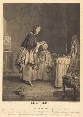 Le neglige, ou la toilette du matin, by Jacques-Philippe Le Bas, ink, 1741