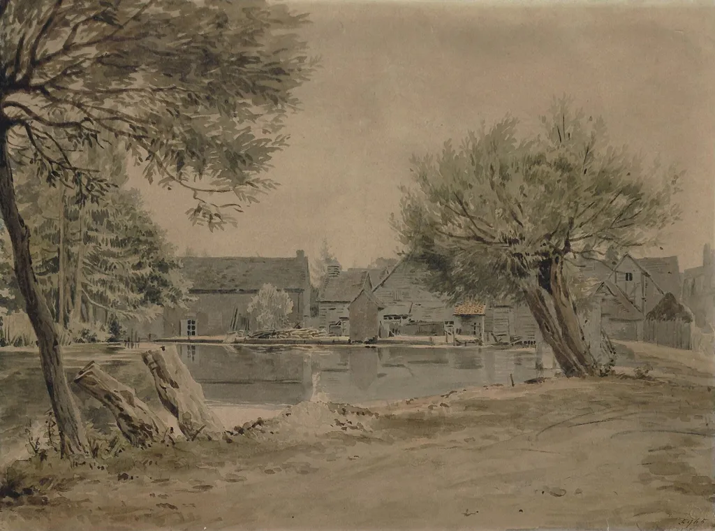 Mill at Mapledurham (?) on the Thames, by Hunt, watercolor, 1810
