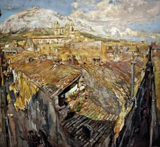 A Village in L'Empordà, by Francisco Gimeno Arasa, oil, 1902