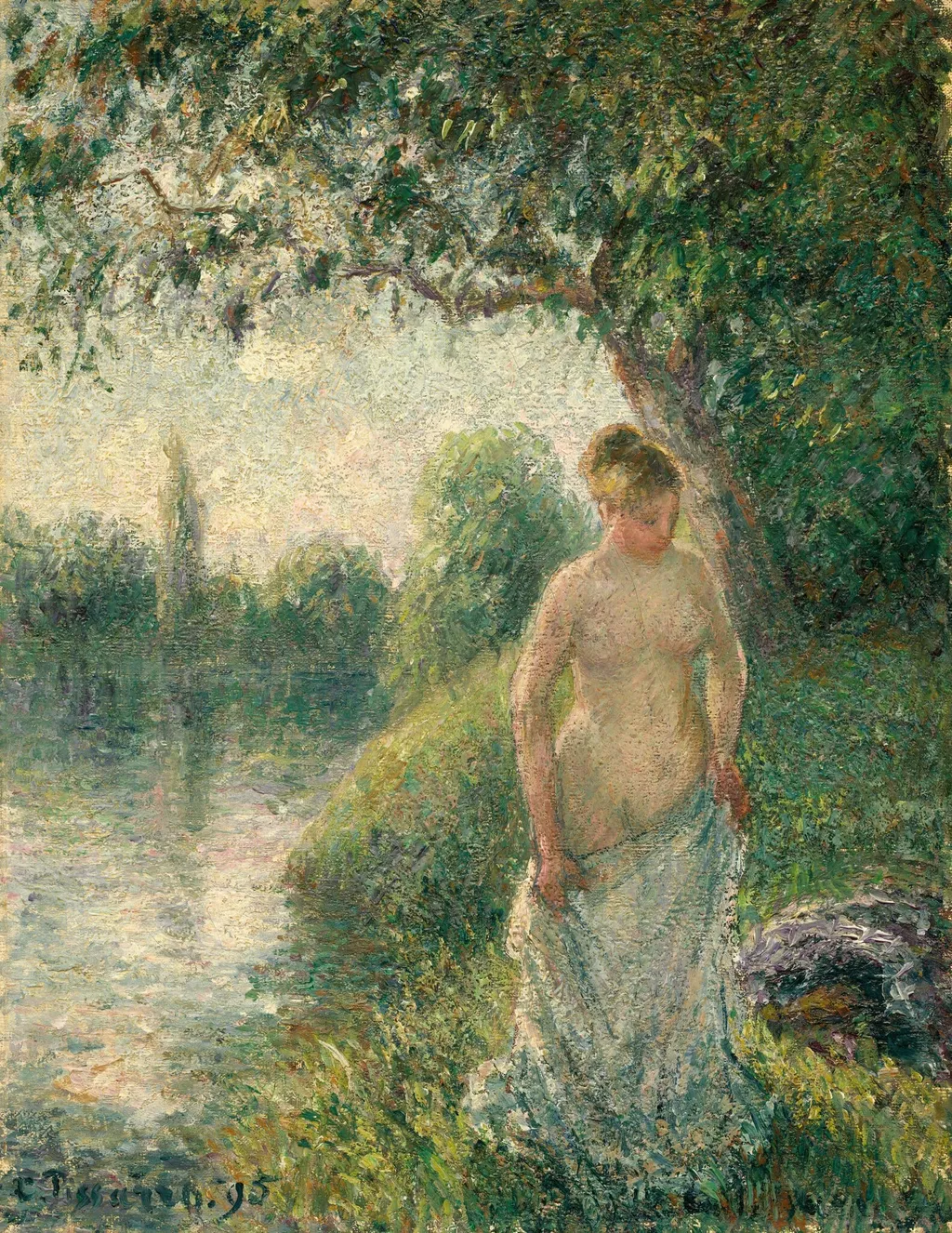 The Bather, by Camille Pissarro, oil, 1895