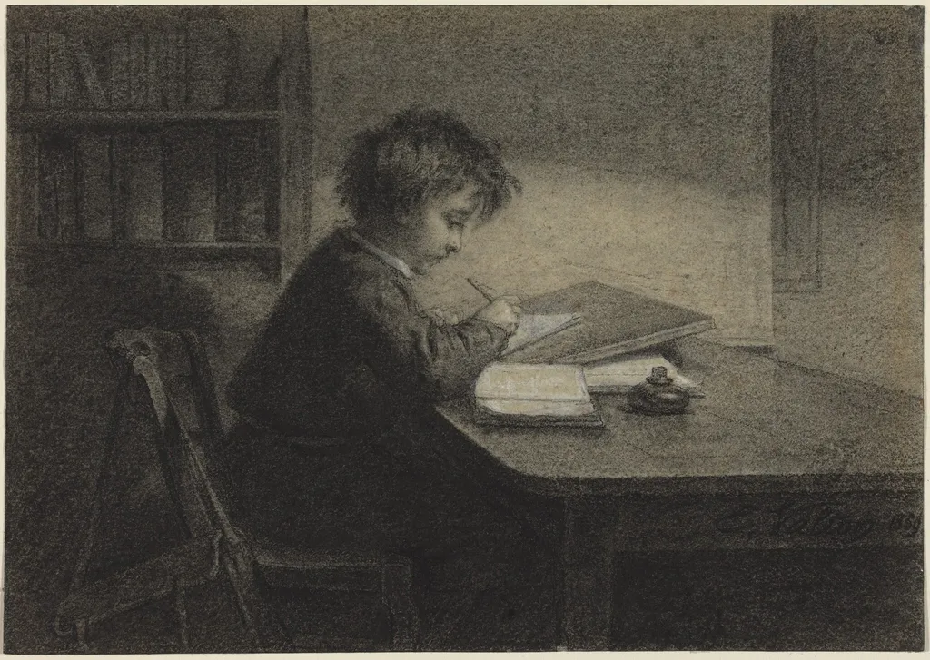 The Scholar, by Edmond Eugène Valton, chalk, 1869