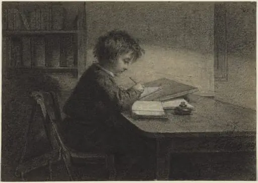 The Scholar, by Edmond Eugène Valton, chalk, 1869
