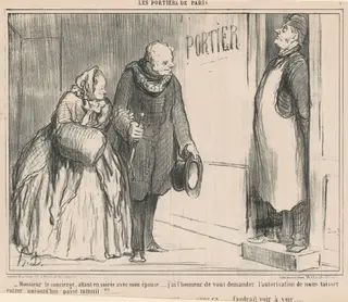 Monsieur le concierge, allant en soirée, by Honoré Daumier, ink, 1858